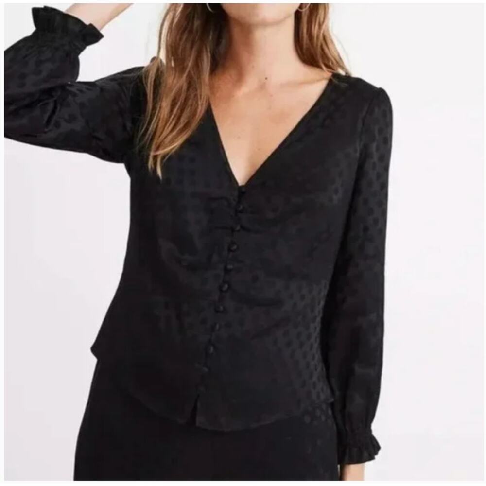Madewell Black Polka Dot Blouse Size 6